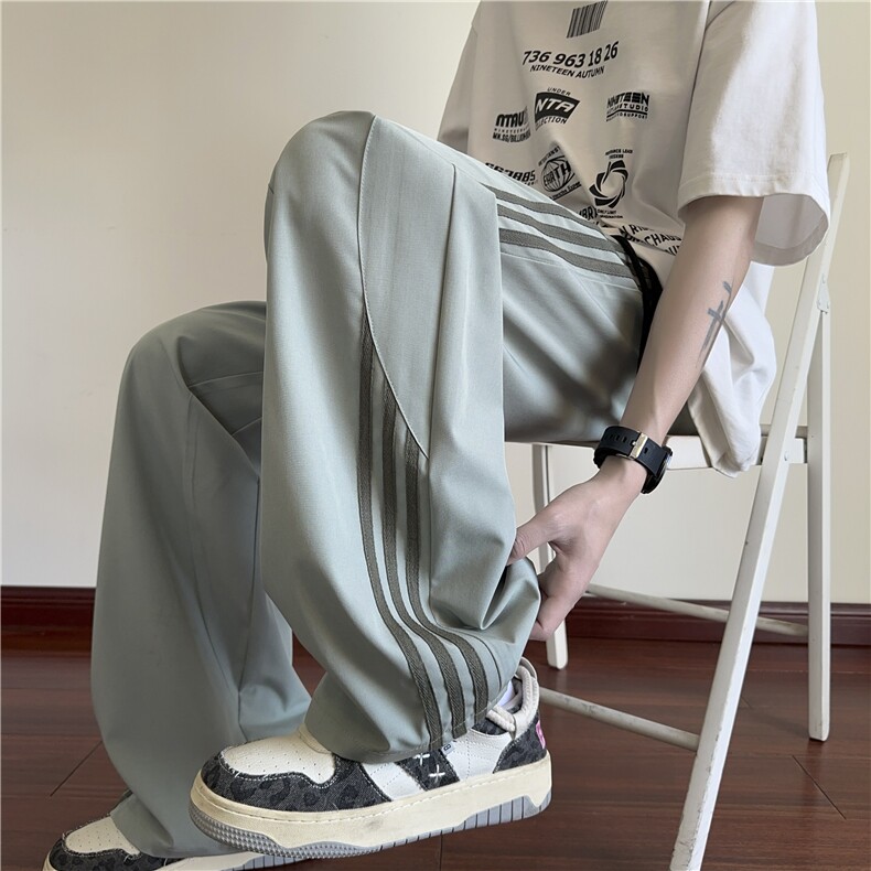 抖音品质夏季新款美式三条杠宽松冰丝裤B315-K25662-特p35控68图片