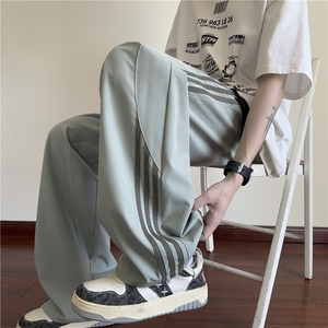 抖音品质夏季新款美式三条杠宽松冰丝裤B315-K25662-特p35控68图片