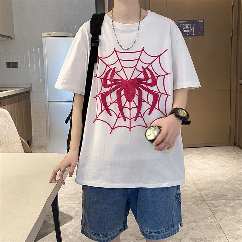 2025夏季新款港风大码蜘蛛刺绣短袖T恤有版权XZ212-QT036-P40,男装T恤,星座212