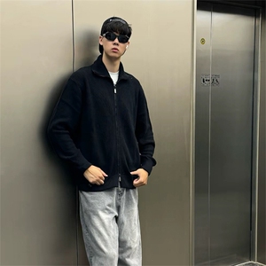 抖音得物 保暖立领拉链针织外套秋冬宽松慵懒风纯色毛衣上衣AM02图片