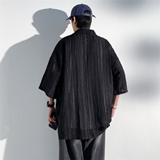 竖条纹短袖半袖衬衫男薄款凉感冰丝舒适大码上衣A071-C65-P38，男装T恤，电商A071
