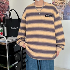 做旧长袖海魂衫男女生春秋情侣圆领打底衫条纹工装卫衣潮YY01/P28，男装T恤，星座506