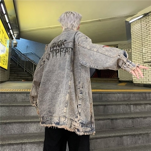 美式复古火焰刺绣牛仔外套男春秋季新款潮牌帅工装夹克W5283-P60图片