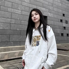美式复古灰色设计感连帽套头卫衣男女春秋潮牌小众百搭慵懒风上衣，男装卫衣，星座506A
