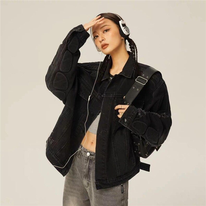 网络图现货水洗做旧牛仔外套短款机车服夹克设计感小众R828-P98,男装工装外套,星座1005-6