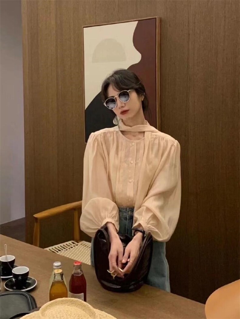 米，粉两色百搭飘带小衫，其它，欧妮卡蒂蔓