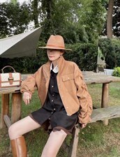 2021秋季新款韩版时尚休闲袖抽牛筋下摆抽绳短款风衣外套，女装风衣，L·H·X