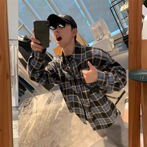 美式复古格子衬衫男秋季新款cleanfit长袖防晒衬衣高级感初秋外套图片