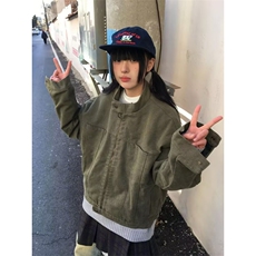 美式复古水洗帆布纯棉工装夹克宽松休闲潮流百搭拉链外套，男装夹克，星座410-7