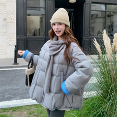 韩系chic灰色羽绒服女冬2025年超火好看高级小众漂亮短款加厚外套，女装羽绒服，2D148