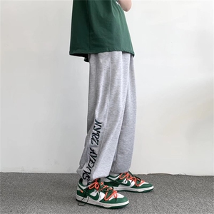 港风松紧腰男生ins潮牌宽松直筒韩版刺绣抽绳卫裤K257P35图片