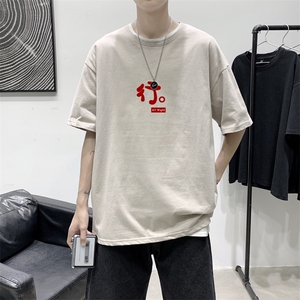 T2285P25港风室内潮趣文字印花夏款圆领短袖潮宽松夏季半袖T恤图片