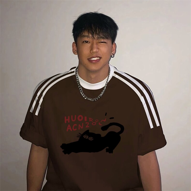 夏季美式高街重磅纯棉三条杠织带撞色男女短袖T恤ZD568-特P30,男装T恤,电商A486