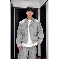 工装风灰色垫肩外套夹克机车服JK948特P100，男装夹克，星座908-1