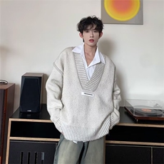 秋冬大V领外搭毛衣男女慵懒风休闲毛线衣网红颗粒针织6318P49网图，女装针织衫/毛衣，电商B245