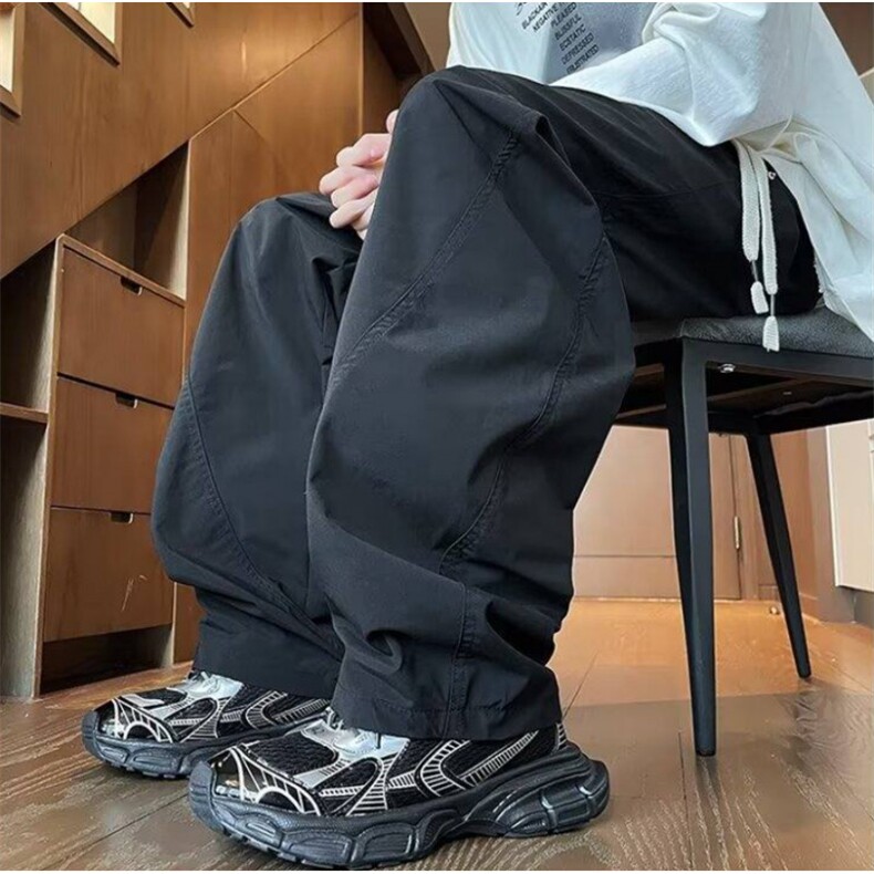 美式复古慵懒坠感降落伞裤子速干抽绳休闲裤cleanfit高级感阔腿裤图片