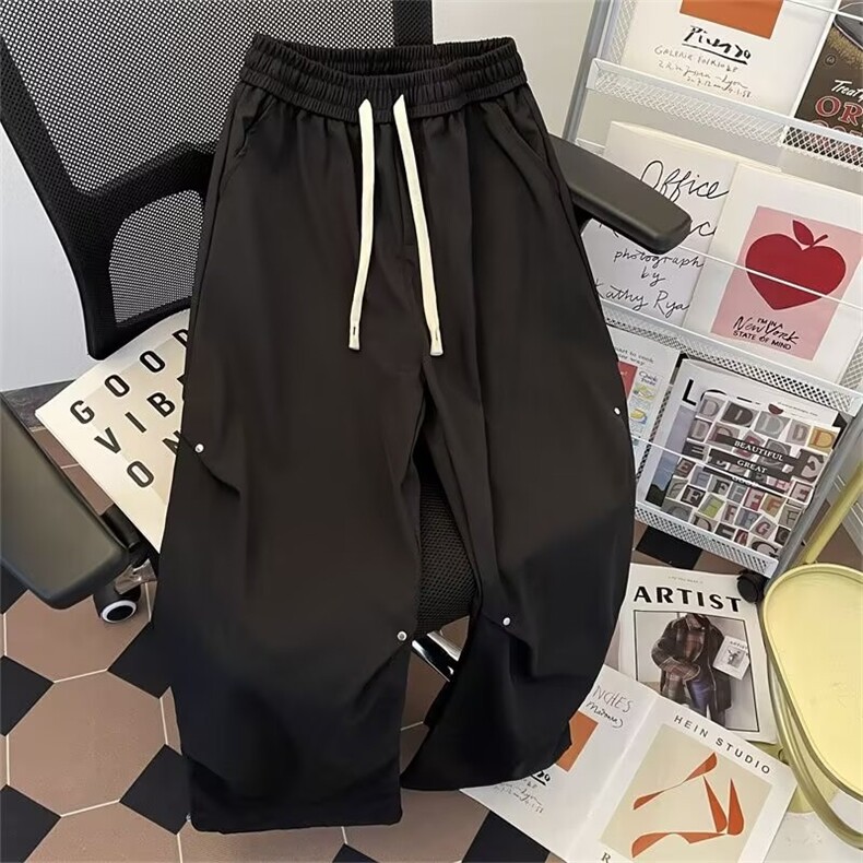 铆钉褶皱运动裤男生秋季2025新款vibe高街潮流抽绳束脚裤A619/P45图片