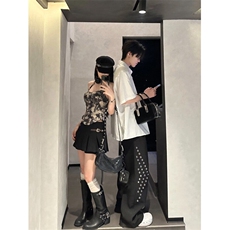 港风复古短袖衬衫男女夏季休闲别致正肩上衣小众设计感POLO领衬衣，男装衬衫，星座506A
