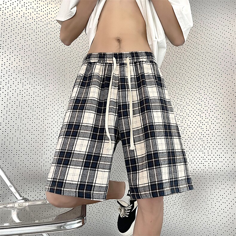 日系复古格子短裤男士百搭休闲五分裤夏季新款阔腿裤子K6666-P28,男装休闲裤,星座512-4