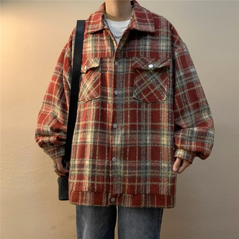 美式复古格子外套男士春翻领夹克潮痞帅炸街小香风上衣W9231P65,男装夹克,星座1116-2