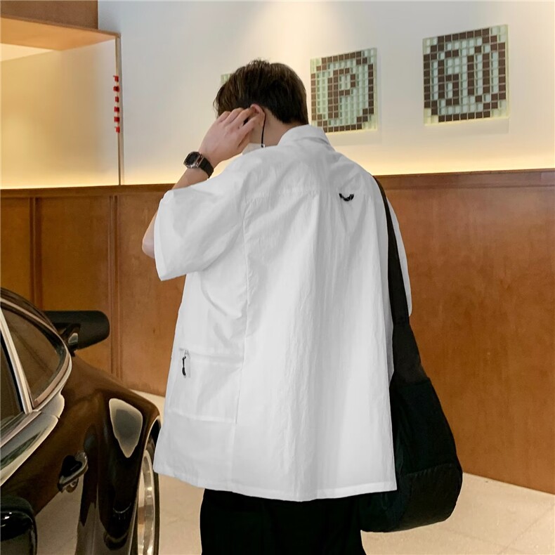 日系复古工装衬衫男短袖t恤夏季薄款半袖衬衣男tee百搭休闲上衣男,男装T恤,星座1210-1