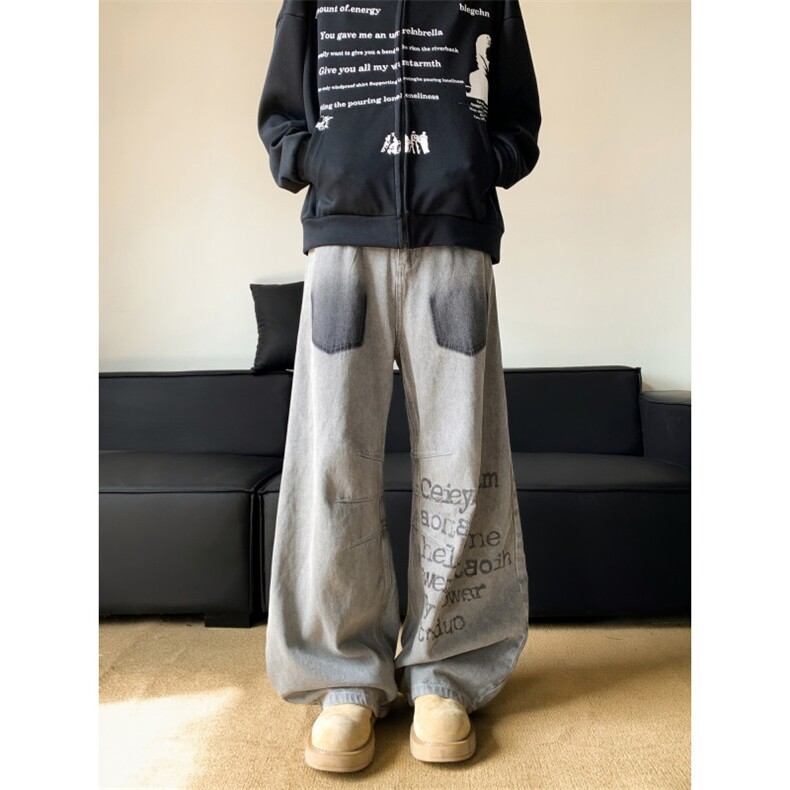 美式复古水洗字母休闲裤男女2025新款宽松百搭阔腿长裤N08125-P55,男装休闲裤,星座308B-2