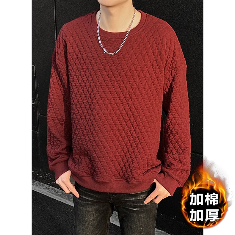 菱格重磅卫衣男生春秋季加棉加厚保暖内搭叠穿潮牌宽松大码打底衫,男装卫衣,电商A001-1