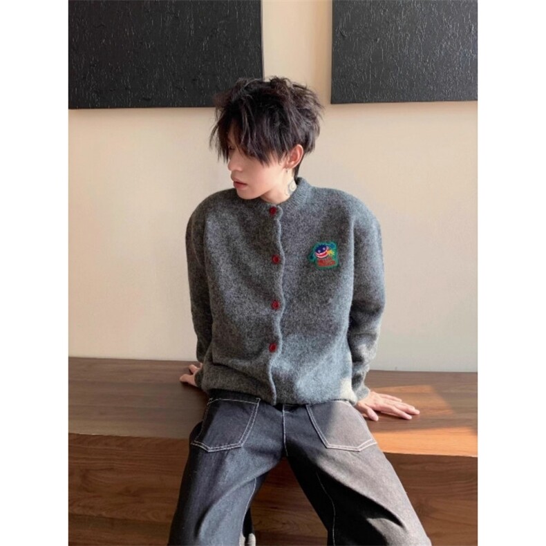 秋冬美式复古卡通刺绣圆领长袖针织开衫男女毛衣外套MY957-P58,男装针织衫/毛衣,星座208-5