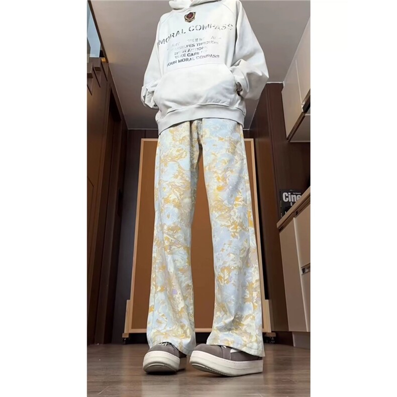 美式牛仔裤男款潮牌水洗弯刀裤直筒微喇长裤NA019-P40图片