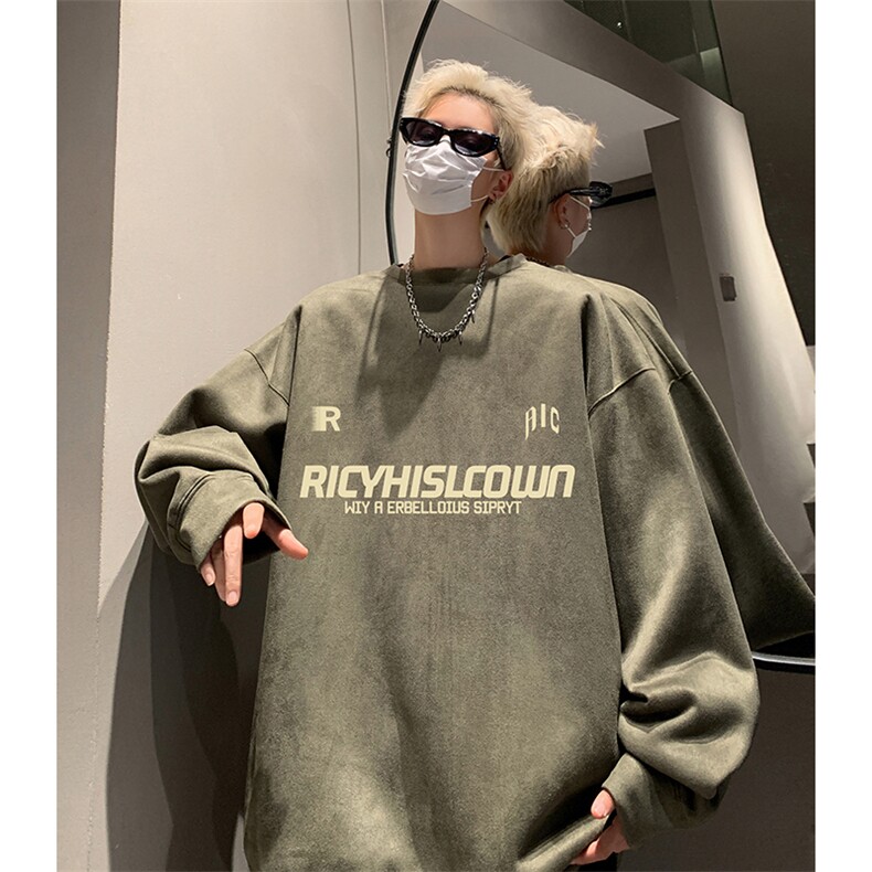 抖音得物供货提供视频秋冬重磅美式麂皮绒圆领卫衣JY301,男装卫衣,电商A486