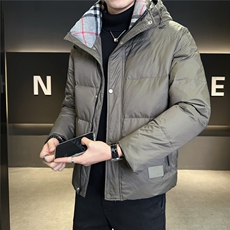 8825-L-4XL-P225标50绒店主风男士休闲连帽拼接格子羽绒服外套，男装羽绒服，电商B255