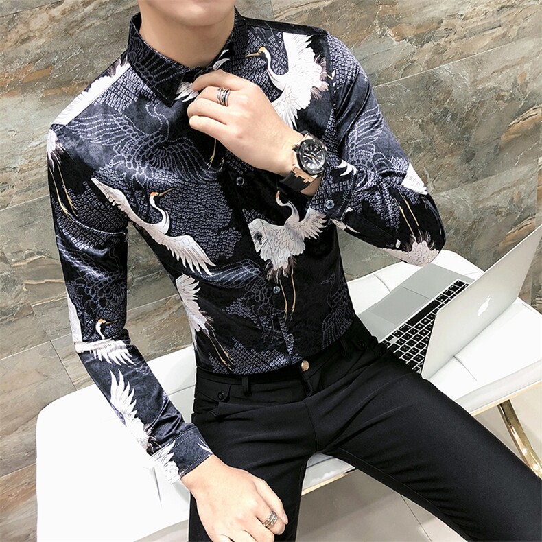 2021春款男个性数码印花衬衫英伦风修身夜店工作服长袖W313,男装衬衫,星座419（原A233）