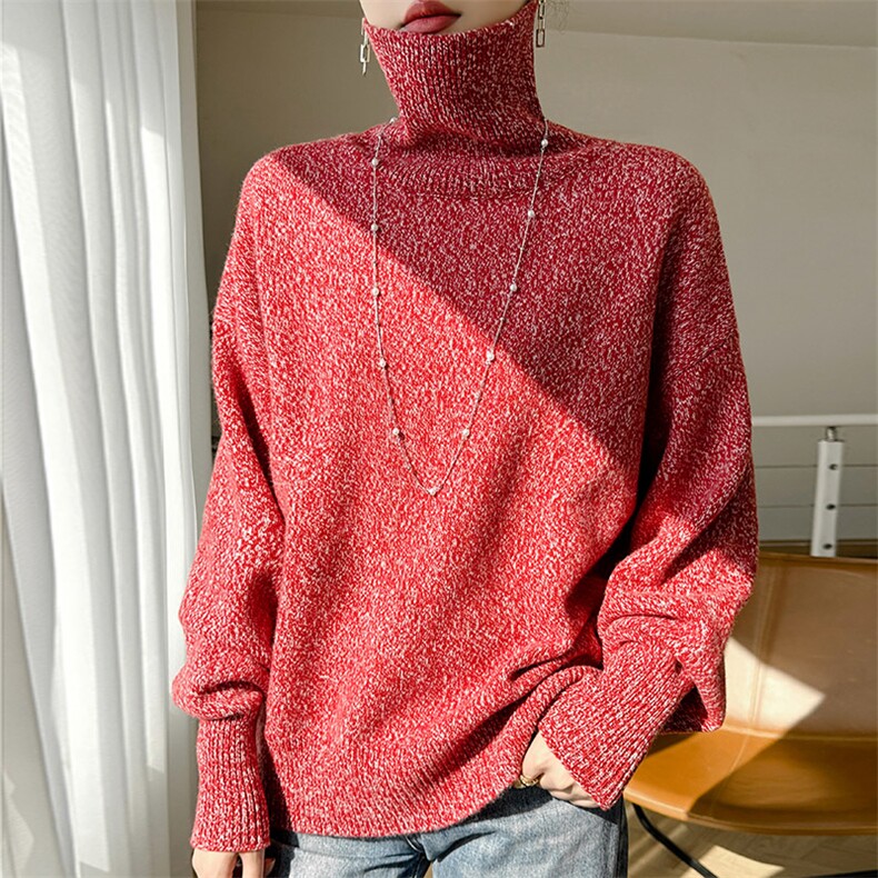 韩版宽松慵懒风高领羊毛衫女冬加厚加绒2024年新款潮内搭打底图片