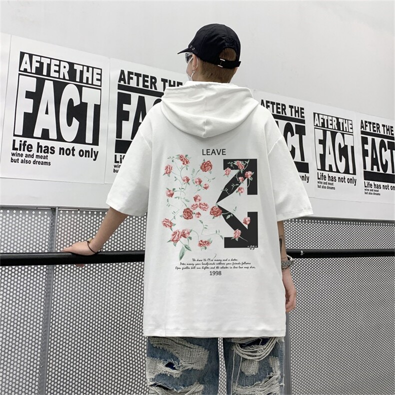电商DSA028-MQ22L113P30夏季新款港风印花华夫格连帽短袖卫衣男,男装T恤,电商A028