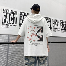 电商DSA028-MQ22L113P30夏季新款港风印花华夫格连帽短袖卫衣男，男装T恤，电商A028