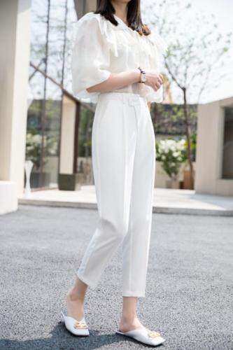 现货烫中缝高低腰哈伦裤，女装，杭派依秀