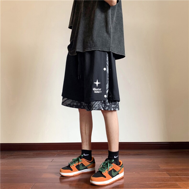 2025夏季排扣腰果花假两件短裤大码M~5XLXZ604-DK800-P45控58,男装牛仔裤,星座604