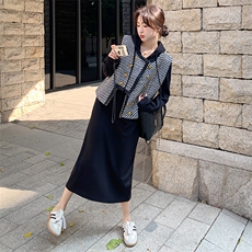 小香风条纹针织连衣裙女春秋2025新款马甲套装裙轻熟风爆款流行，女装套装/套裙，2D078