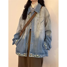 JK8973-P73美式复古秋季新款花卉潮牌设计感渐变刺绣牛仔夹克，男装夹克，电商B323A