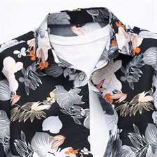 黑底长袖秋款花衬衫加肥加大码韩版男士长袖衬衫C623p35组合，男装衬衫，星座1203