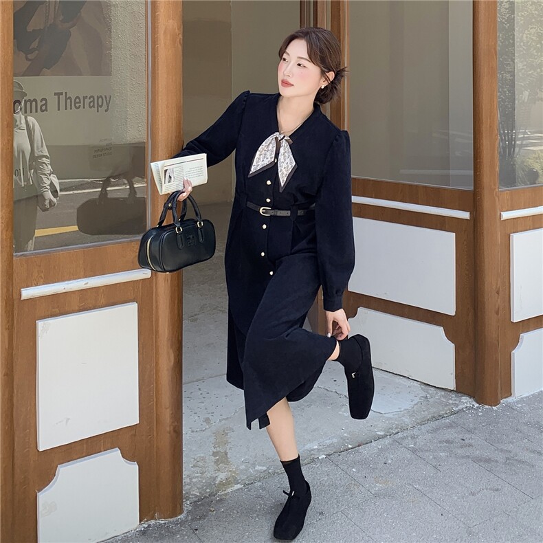丝巾收腰红色连衣裙女春秋2025新款法式气质优雅超火独特漂亮裙子,女装连衣裙,霓裳依族