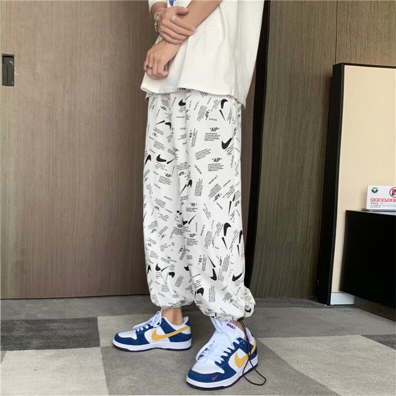 阔腿运动男生宽松束脚印花裤子灯笼萝卜九分卫裤高街insK551-P32,男装休闲裤,星座512-2