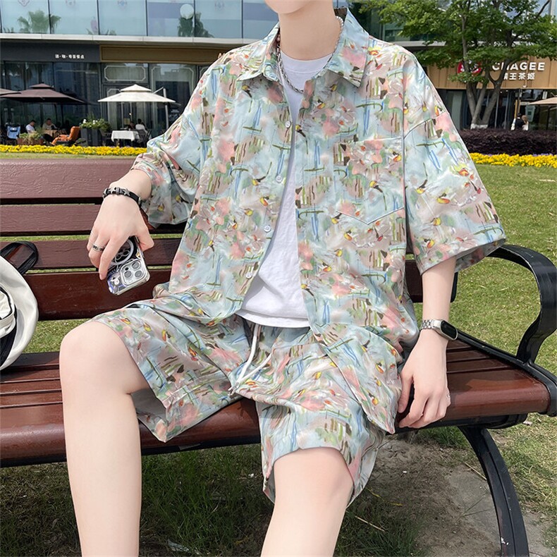 夏季海边沙滩男女同款休闲套装潮牌宽松大码XZ102B-1-TZ2566P55图片