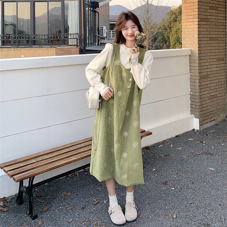 现货蕾丝打底衫＋绣花背心裙套装2C117-1750P165K228，女装套装/套裙，2C117