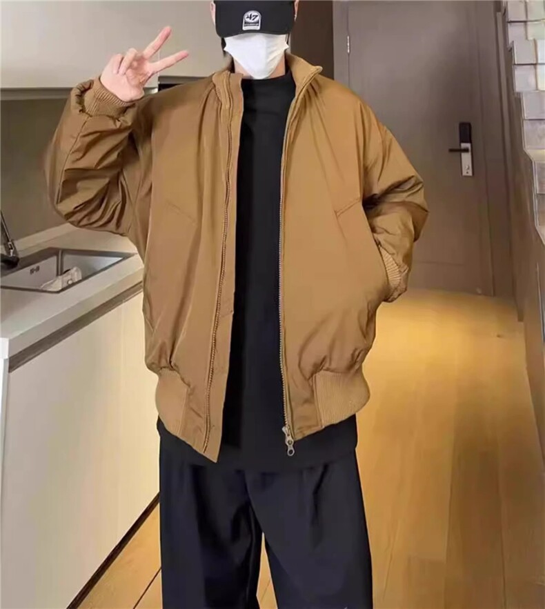 现货26春装美拉德立领飞行夹克纯色复古廓形高街棒球服外套,男装夹克,电商A486