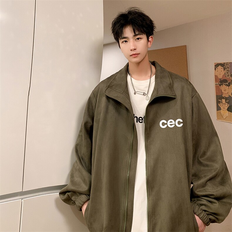 麂皮绒夹克男大码立领褂子外套JK85294-P68加绒款-P78,男装夹克,电商A040