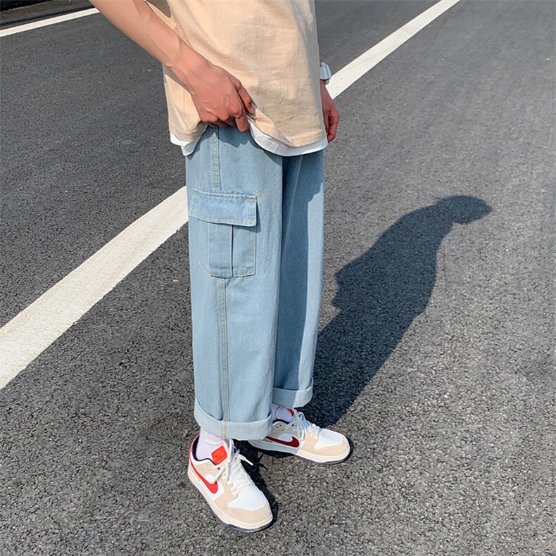 阔腿牛仔裤男韩版网红潮牌ins宽松痞帅直筒工装裤N5008-P45控价59,男装牛仔裤,星座1008