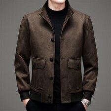 男士休闲鹿皮绒夹克中年立领秋装新款外套男上衣MNSA21273-P265,男装夹克,电商B212（原钱塘6029）