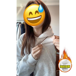 480G重磅加绒硬挺boxy 男女秋冬美式高街结构螺纹拼接卫衣厚外套图片