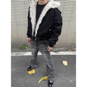 现货高品质美式高街冬季重磅硬挺短款座山雕毛领棉衣男女加厚外套图片
